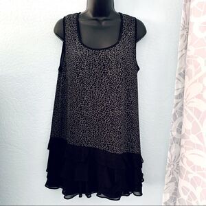 Fluent Life Essentials Black & Gray Cheetah Print Ruffled Hem Tank Top Sz Large